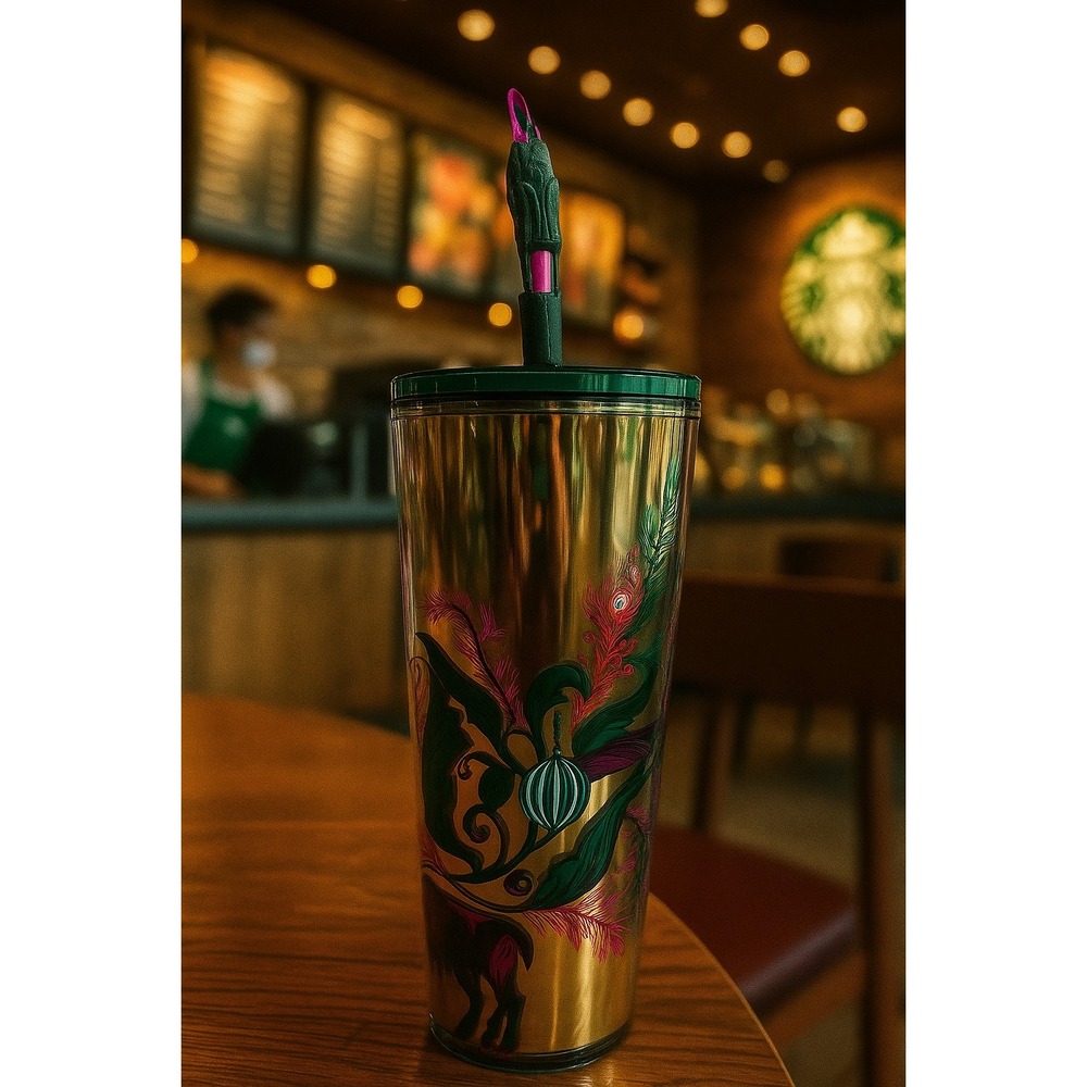 New Starbucks 2024 Christmas Holiday Reindeer Pink Straw Topper Tumbler Coll